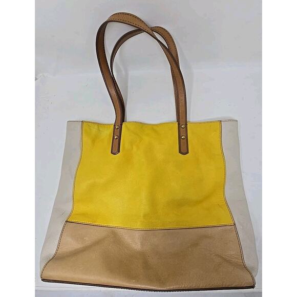Fossil Zoey Yellow Beige Brown Leather Shopper Shoulder Hand Bag Purse U299 - Picture 5 of 10